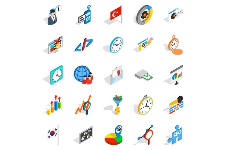 Business plan icons set, isometric style example image 1