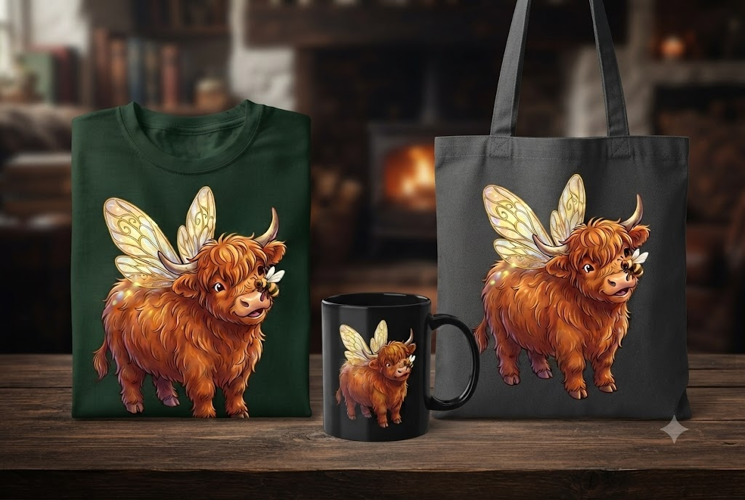 Fairy Highland Cow PNG | Magical Cow with Bee Clipart