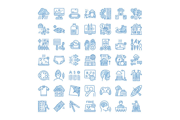 Hand drawn doodle sketch icons set for business