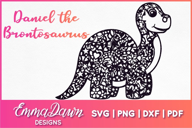 DANIEL THE BRONTOSAURUS SVG MANDALA / ZENTANGLE DINOSAUR example image 1