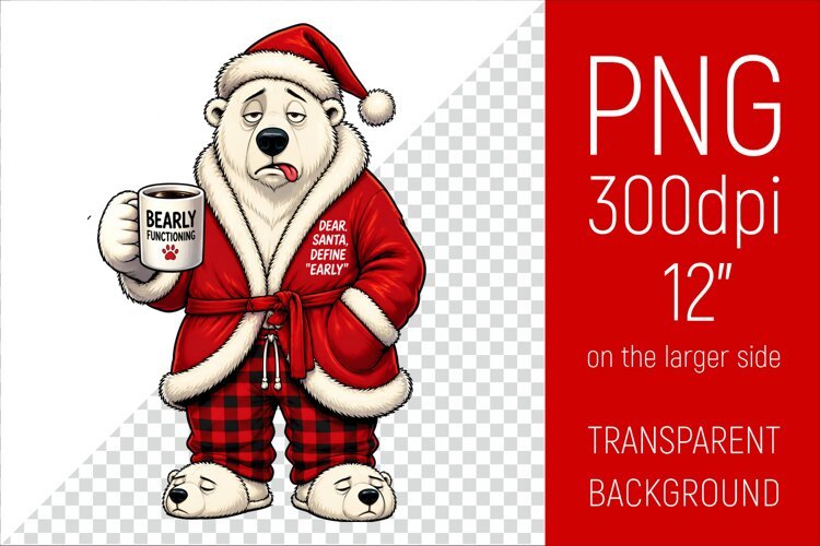 Funny Morning Coffee White Bear in Santa Hat example image 1