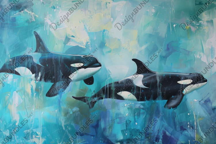 Orca Whales Painting Background Wallpaper