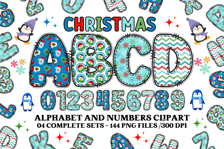 Christmas Alphabet png clipart, christmas doodle letters