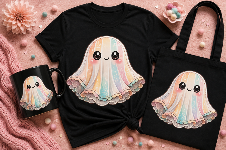 Cute Pastel Ghost PNG | Kawaii Halloween Ghost Sublimation C