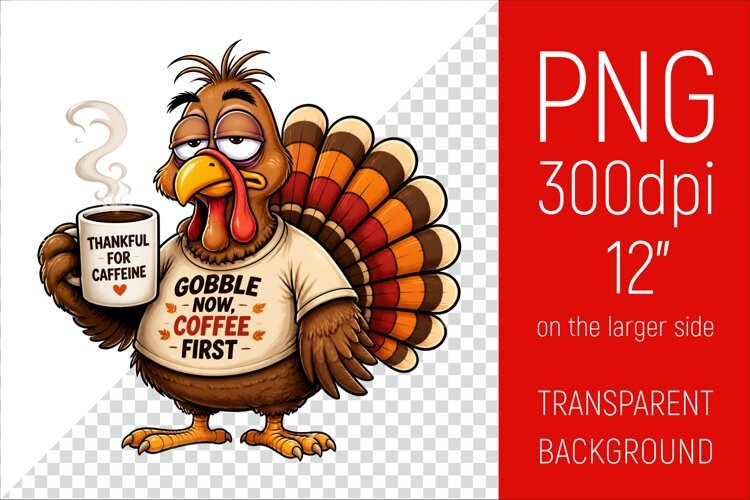 Funny Morning Coffee Turkey | Thanksgiving Clipart example image 1