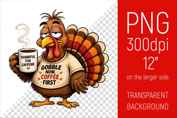 Funny Morning Coffee Turkey | Thanksgiving Clipart
