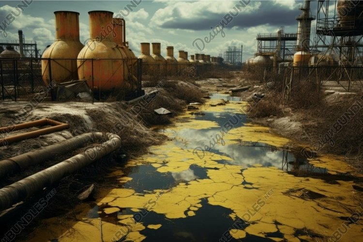Industrial decay: abandoned factory with contaminated water