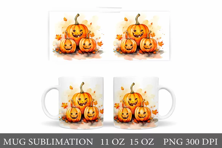 Cute Pumpkin Mug Sublimation. Halloween Pumpkin Mug Wrap