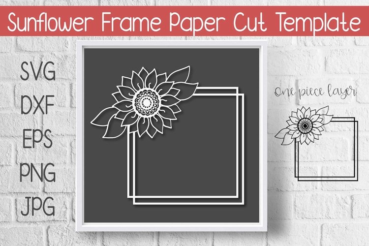 Sunflower Square Frame Paper Cut Template Design example image 1