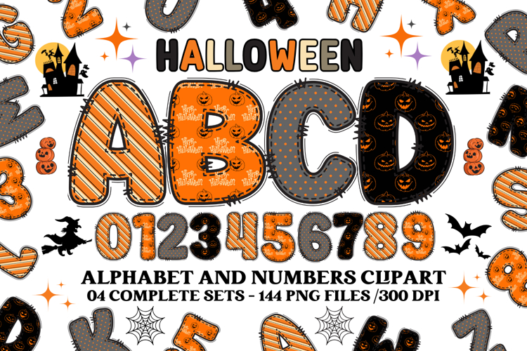 Halloween Alphabet png clipart, halloween letters doodle