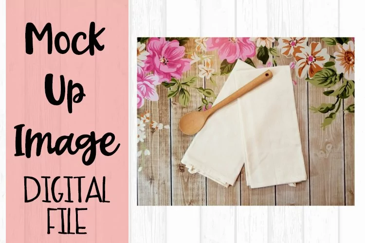 Two Kitchen Towels on Pink Flowers Mock Up