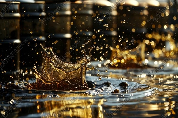 Golden water splash at sunset