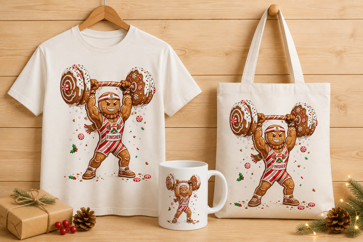 Fierce Gingerbread Man Athlete Lifting Heavy Barbell Christm
