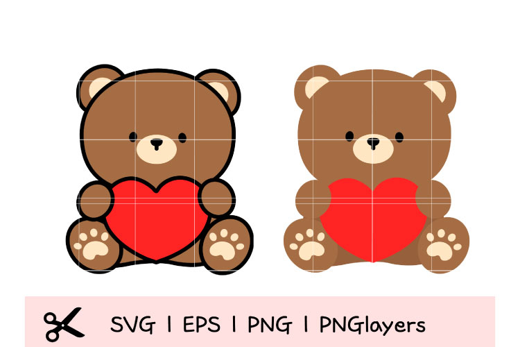 Valentine Teddy Bear Clipart Bundle | Cute Heart Bear SVG EP