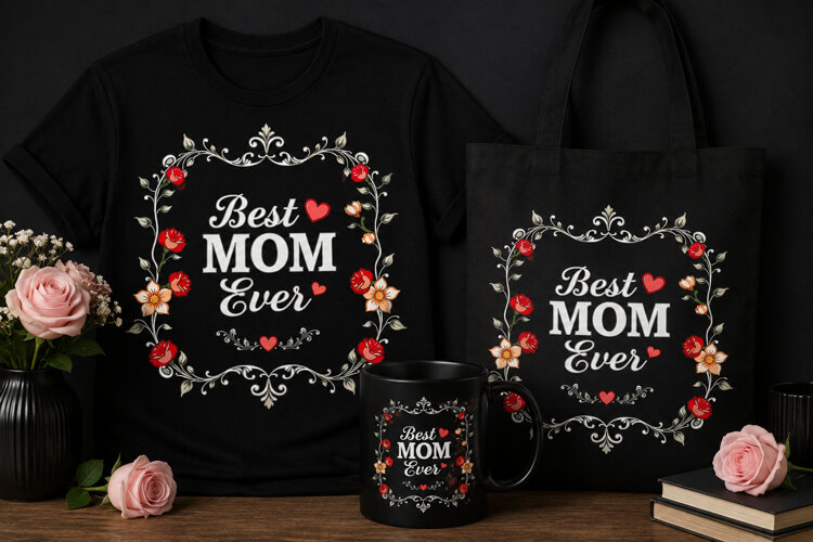 Best Mom Ever PNG | Floral Mother’s Day Heart Design example image 1