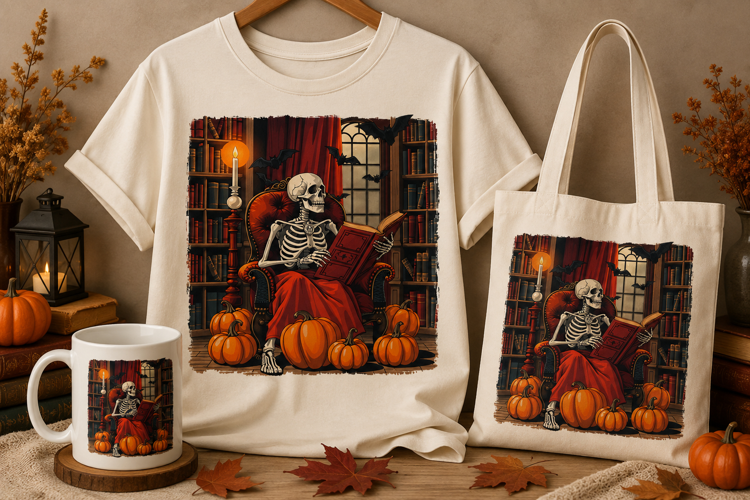 Skeleton Reading Book PNG | Halloween Pumpkin Gothic Clipart