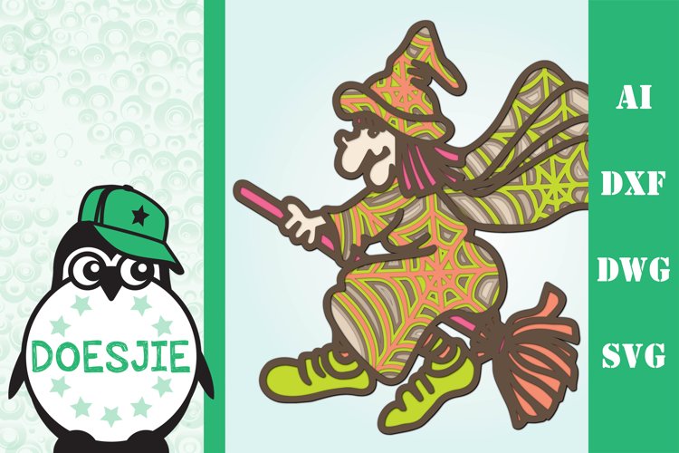 3d svg witch Halloween multi layer mandala 8 layers example image 1