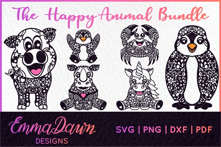 THE HAPPY ANIMAL BUNDLE of 6 ZENTANGLE SVG DESIGNS example image 1