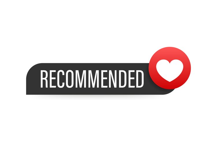 Recommend icon. Red label recommended on red background. example image 1