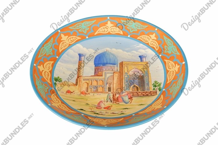 Vintage oriental ceramic plate isolated on a white