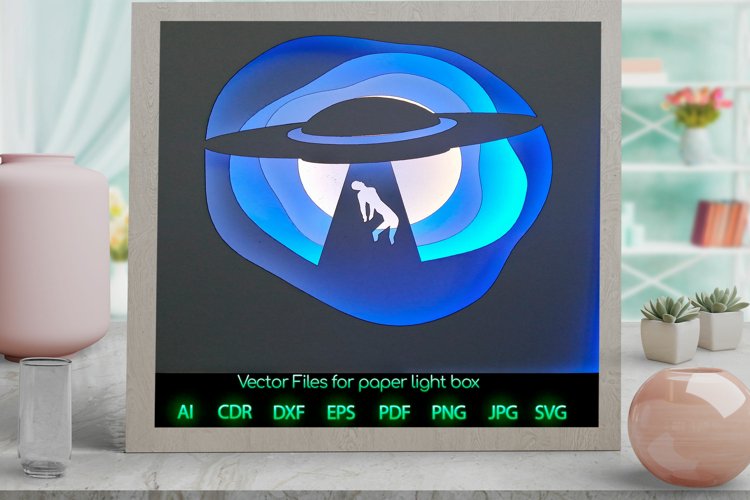 UFO Light box PNG SVG DXF CDR template Paper example image 1