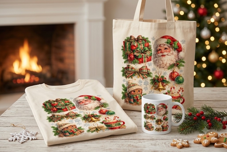 Christmas Clipart Bundle PNG, Santa Gingerbread Cocoa Sublim