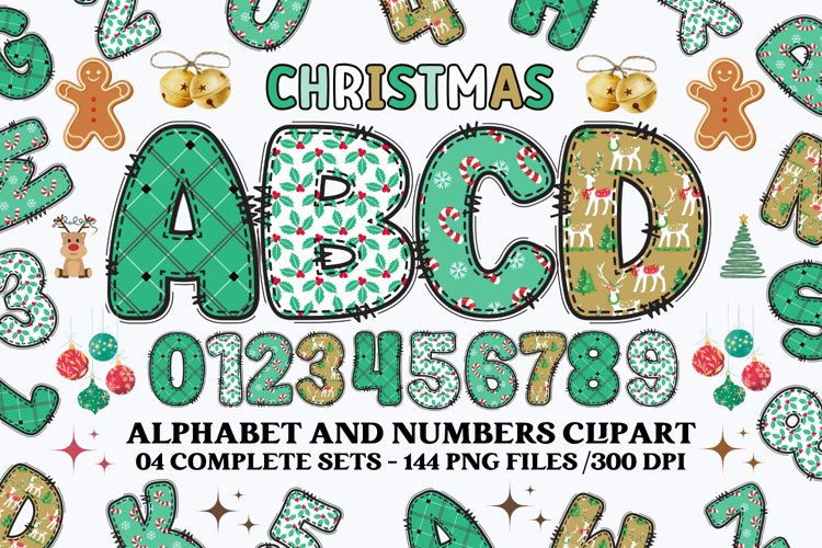 Christmas Alphabet png clipart, christmas letters doodle