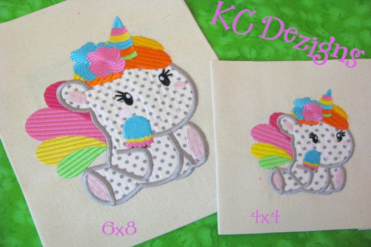 Baby Unicorn With Flowers Machine Applique Embroidery Design example image 1