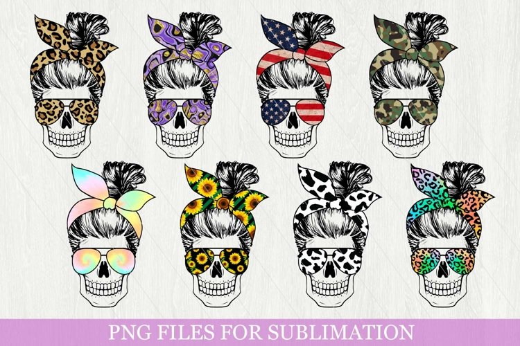 Skull Mom Sublimation, Messy Bun Skull Sublimation Bundle (1331302