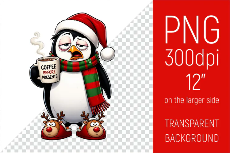 Funny Morning Coffee White Penguin in Santa Hat
