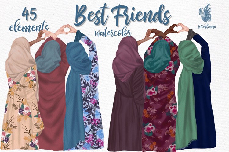 Muslim women clipart, Muslim Girls, Hijab clipart, Besties example image 1