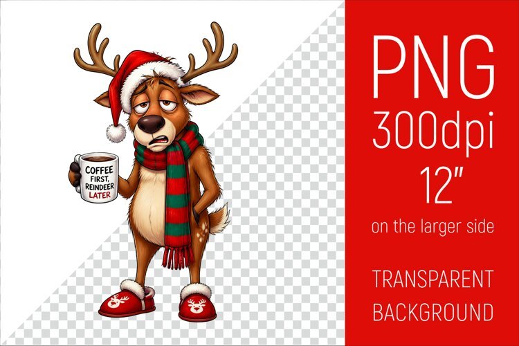 Funny Morning Coffee Santa’s Reindeer | Christmas Clipart example image 1