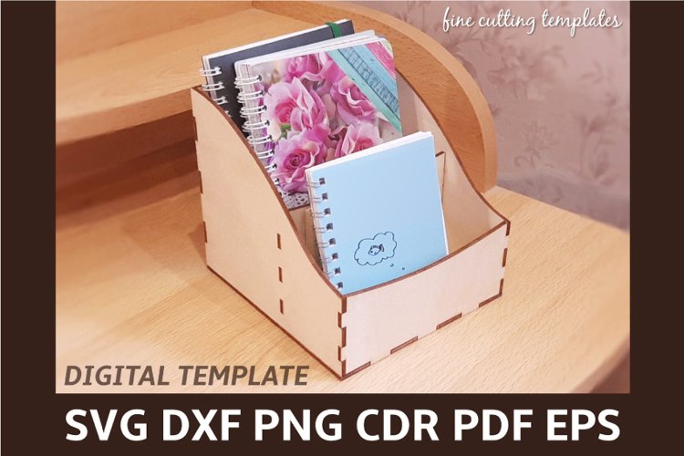 Laser cut box template, desktop organizer CDR DXF SVG vector example image 1