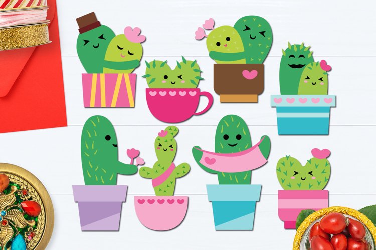 Valentine Cactus Love Illustrations example image 1
