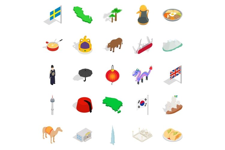 Europe icons set, isometric style