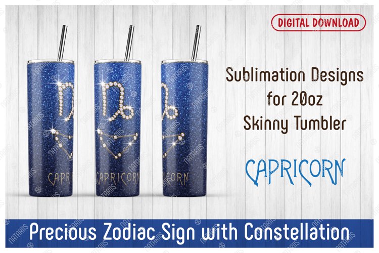 Capricorn Zodiac Sign with Constellation 20oz SKINNY TUMBLER example image 1