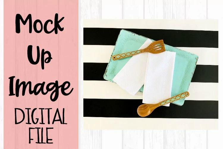 Two Kitchen Towels on Tray Background Mock Up
