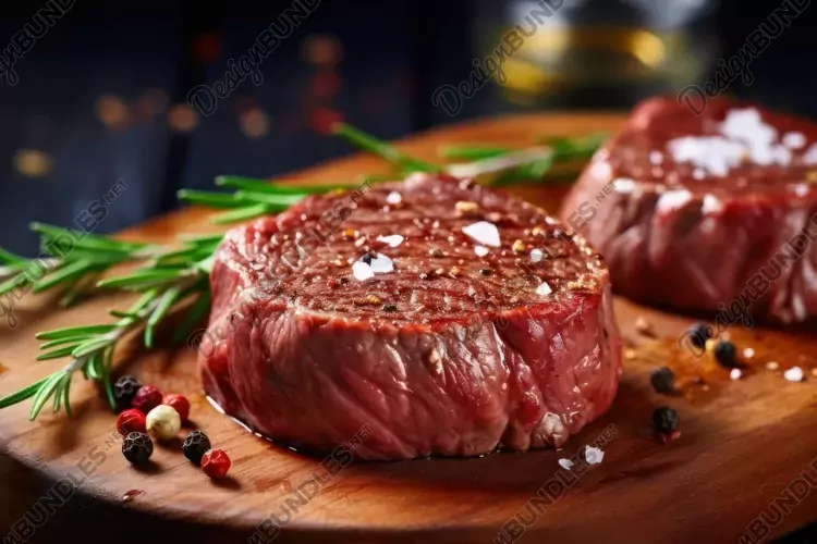 Raw Meat On A Wooden Board