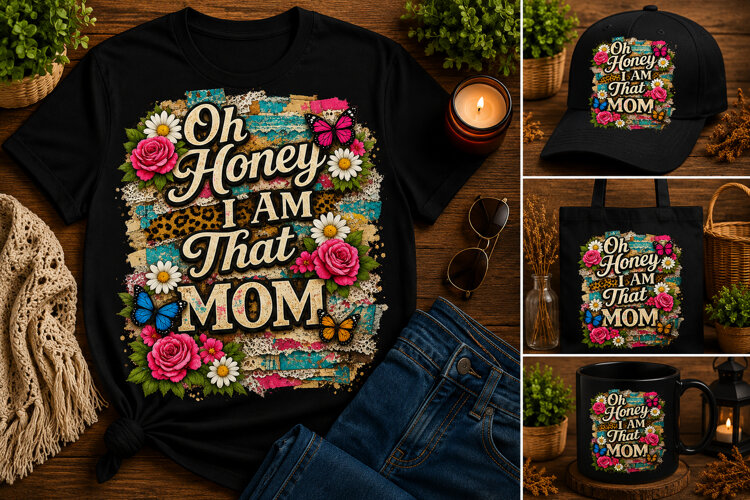 Oh Honey I Am That Mom PNG | Funny Mom Sublimation Design wi example image 1