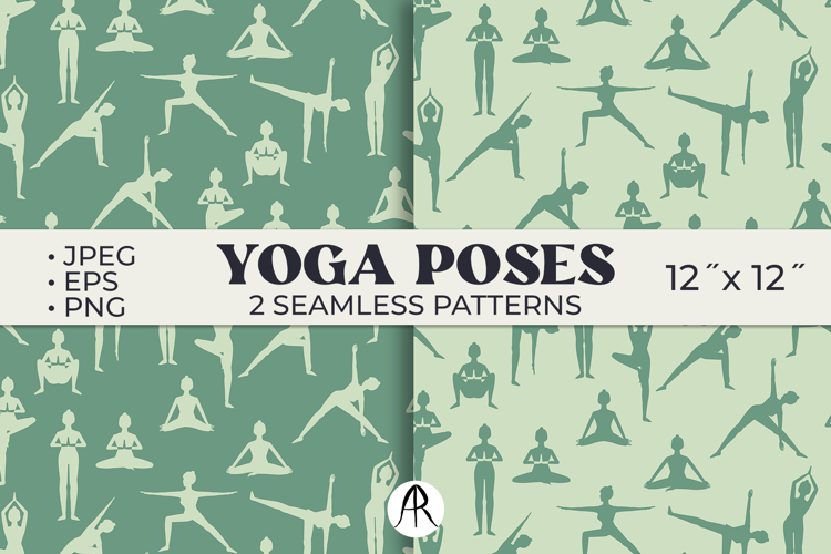 Mindful Yoga Poses Sage Green Seamless Patterns Vector