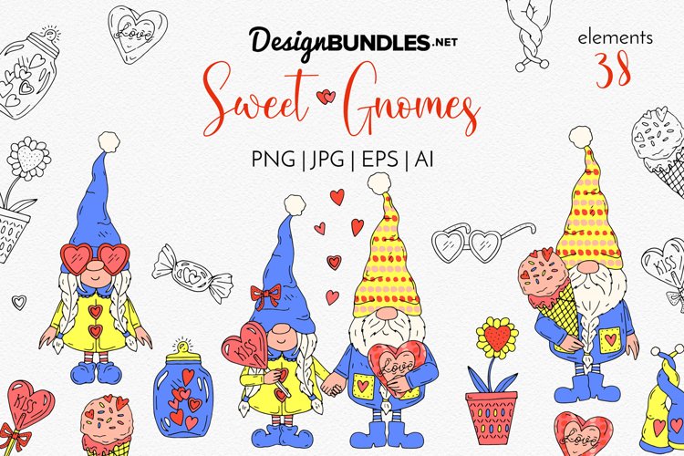 Sweet Gnomes - Valentines Day Gnomes Clipart & Patterns example image 1