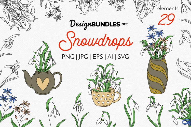 Snowdrops & alpine squill - spring flower clipart & patterns example image 1