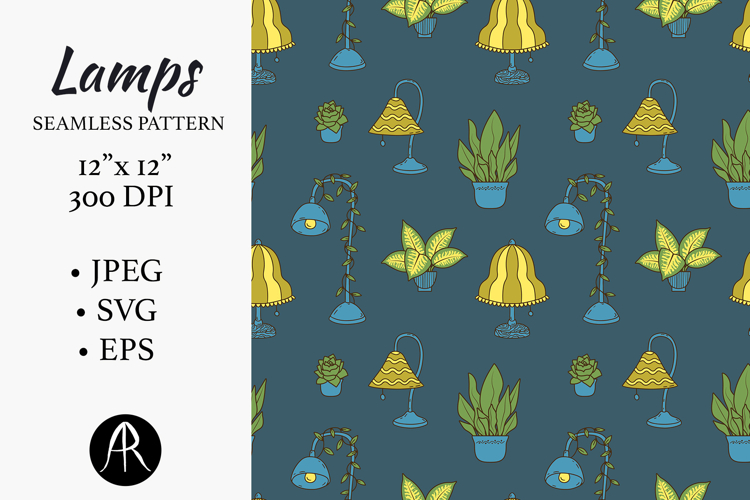Whimsical Lamps and Houseplants Seamless Pattern SVG