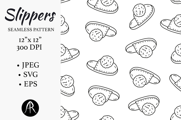 Cozy Slippers Black and White Seamless Pattern Digital Paper