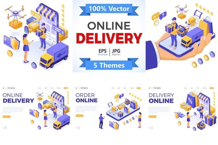 Online Internet Shopping Delivery Isometric Concepts example image 1