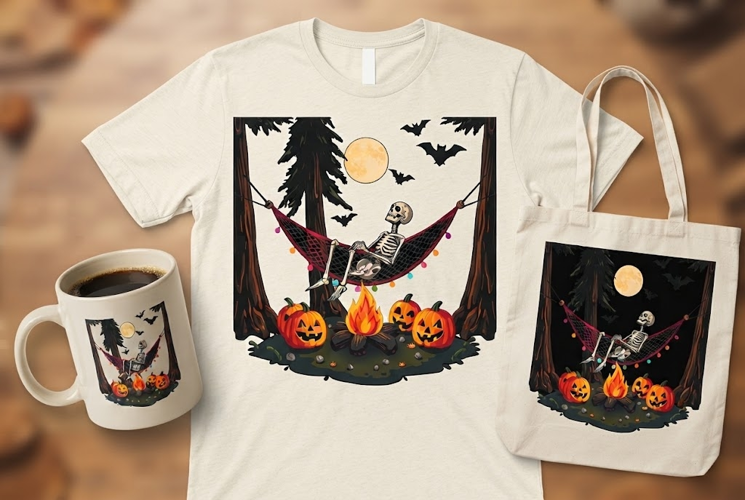 Spooky Skeleton Camping Halloween Design