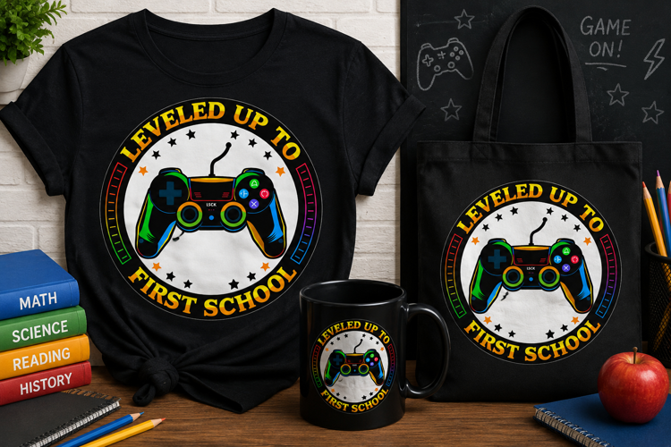 Leveled Up to First School PNG, Gamer Back to School Design