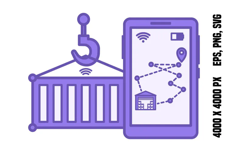Purple Real Time Cargo Tracking Icon