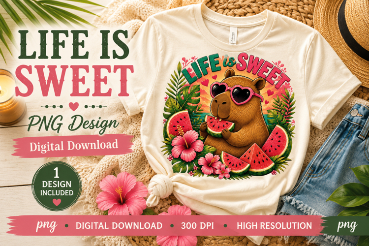 Life Is Sweet Capybara PNG Sublimation Design