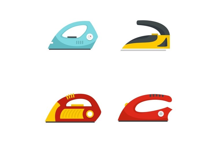 Smoothing iron drag icons set, flat style example image 1